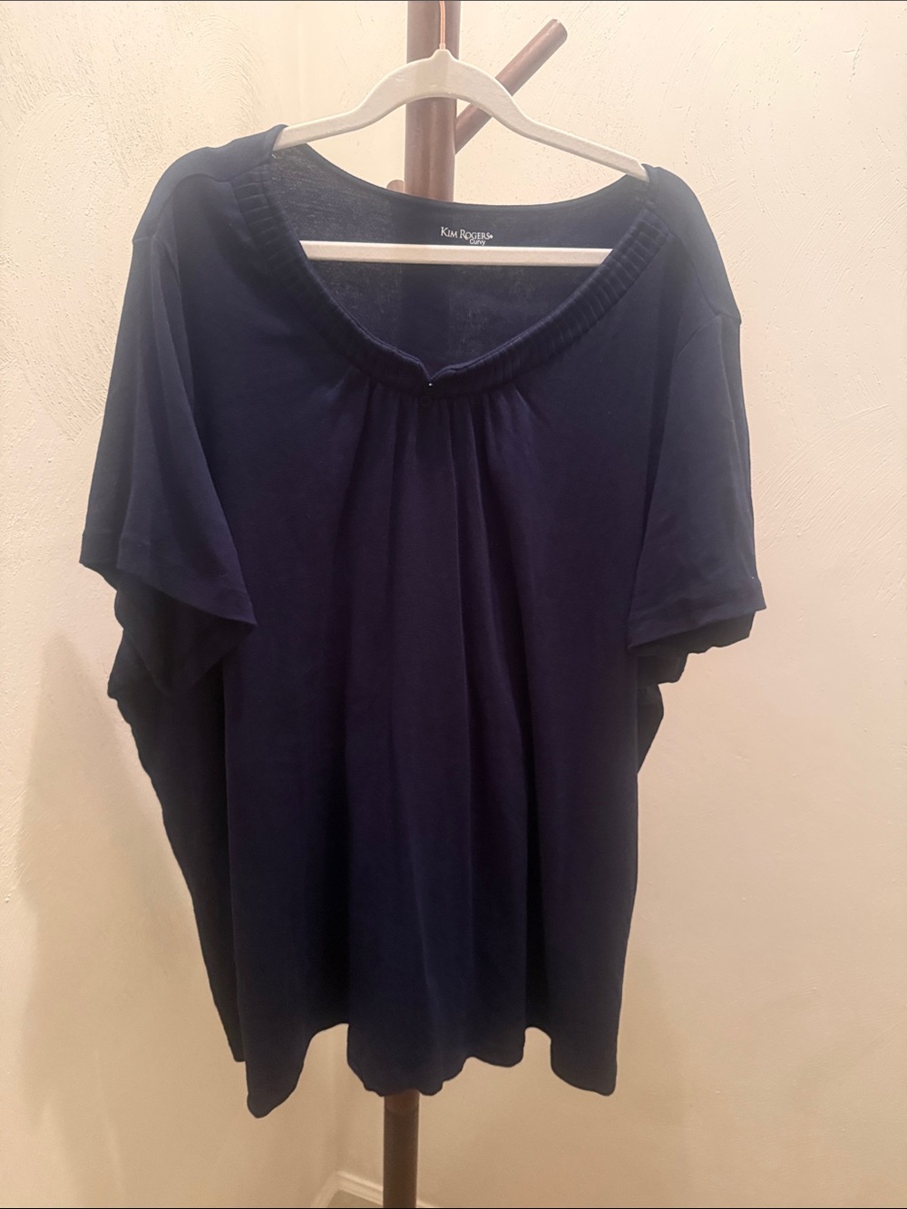 Kim Rogers Navy Scoop-Neck Short Sleeve Tee with Gathered Front